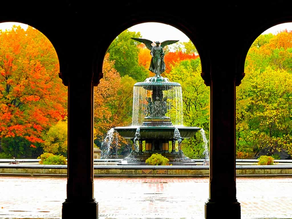 Bethesda Terrace and Fountain overlook The Lake in New York City's